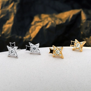 S925 Sterling Silver Star Stud Earrings For Women Pave Rhinestone Black Enamel Double Star Korean Minimalist Jewelry Gift