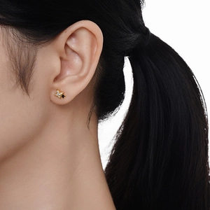 Elegant 925 sterling silver star stud earrings with diamonds on a female model