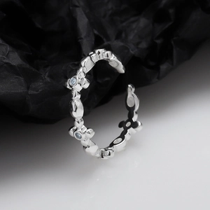 S925 Sterling Silver Cross Open Ring For Women Inlaid Rhinestone Adjustable Finger Ring Minimalist Trendy Korean Jewelry Gift