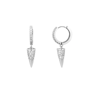 Orecchini a cerchio in argento S925 con pendenti a punta in pavé di zirconi CZ