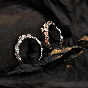 Minimalist S925 sterling silver butterfly ring with pink glaze and lava texture