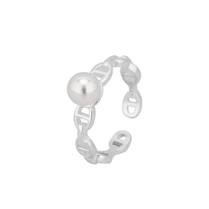 Minimalist S925 sterling silver chain ring with white pearl and open adjustable design