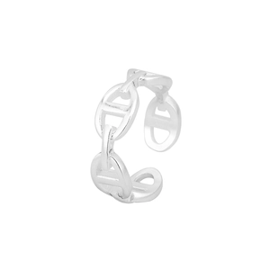 Minimalist S925 sterling silver chain link open ring with an adjustable matte finish
