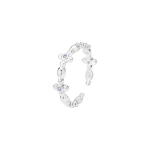 Elegant S925 sterling silver wavy open ring with light blue zircon flower accents
