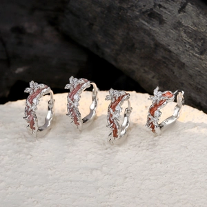925 Sterling Silver Butterfly Hoop Earrings Enamel Glaze Irregular Vine Design Pink Rhinestone Ear Buckle For Women Jewelry