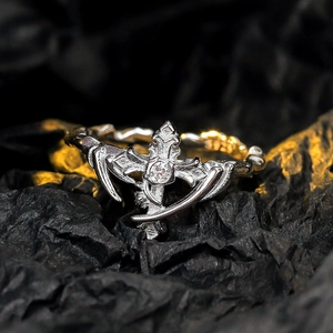 Luxury S925 sterling silver gothic cross open ring with round zircon on black background