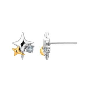 S925 sterling silver star stud earrings with two-tone finish and blue zircon accents