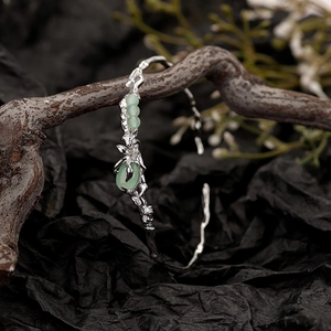 Bracelet jonc en argent S925 style branche avec pierres d'aventurine verte naturelle