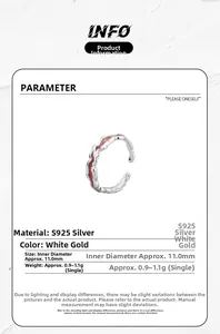 Detailed size specifications for S925 sterling silver earring cuff with pink enamel texture