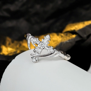 Gothic Palace Style S925 Sterling Silver Cross Open Ring Women Light Luxury Irregular Micro Inlaid Rhinestone Adjustable Jewelry Index Finger Ring
