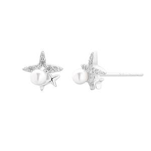 S925 sterling silver star stud earrings with white pearls and sparkling zirconia stones