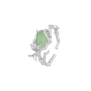Anello ramo in argento S925 con intarsio di pietra d'avventurina verde ovale