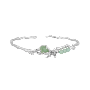 Bracelet jonc branche en argent S925 avec aventurine verte de style néo-chinois