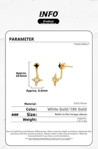 S925 sterling silver double star earrings with dimensions 20.0mm x 8.8mm shown in detail