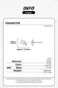 Technical dimensions of S925 sterling silver star earrings with white gold plating