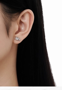 Macro view of S925 sterling silver star stud earrings with white inlay and zircons