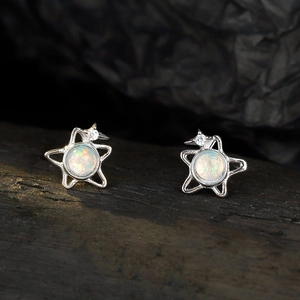 Orecchini a Bottone a Stella Cava in Argento Sterling 925 Per Donna Minimalisti Coreani Raffinati Orecchini con Opale e Strass