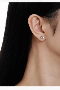 Close-up of S925 sterling silver star stud earring with white agate and pavé crystals
