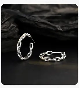 Macro shot of S925 sterling silver chain earrings with a high-polished finish