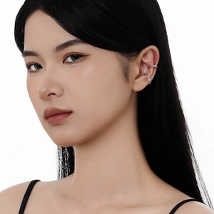 Irregular S925 sterling silver ear cuffs with twisted texture and pink enamel finish