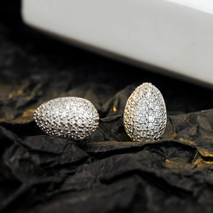 Minimalist S925 sterling silver oval stud earrings with full pavé cubic zirconia
