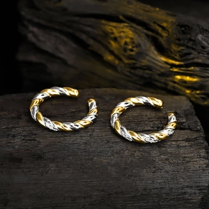 Minimalist S925 silver twisted rope ear cuffs with gold and silver two-tone metal finish