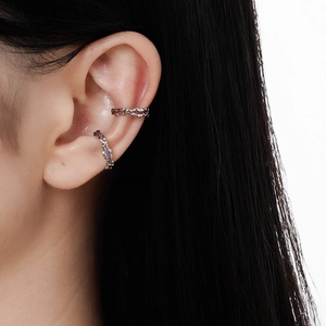Minimalist S925 silver ear cuffs with purple enamel in irregular wavy design for women