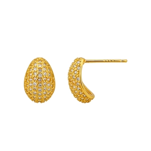 Minimalist S925 sterling silver gold egg-shaped stud earrings with pavé cubic zirconia