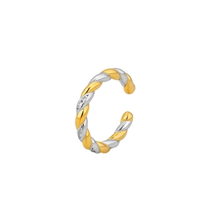 Two-tone rope chain ear cuff in gold and silver with sparkling micro-pave diamonds
