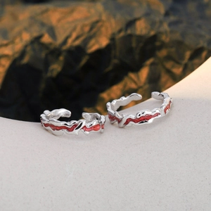 Irregular S925 sterling silver ear cuffs with pink enamel wavy design for women