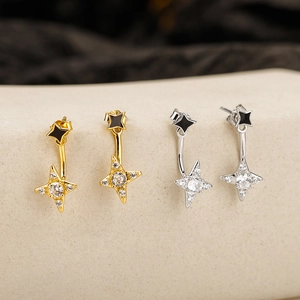 Minimalist S925 Sterling Silver Star Stud Earrings For Women Pave Rhinestone Detachable Double Wear Star Earrings Korean Jewelry