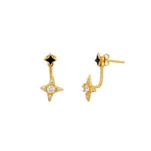 Elegant S925 silver star stud earrings with sparkling cubic zirconia and 18K gold plating