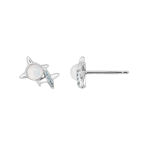 S925 sterling silver star stud earrings with moonstone and blue zircon accents