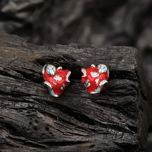 Niche Designer 925 Sterling Silver Snake Wrapping Apple Stud Earrings Red Enamel Rhinestone Animal Style Dopamine Jewelry Gift