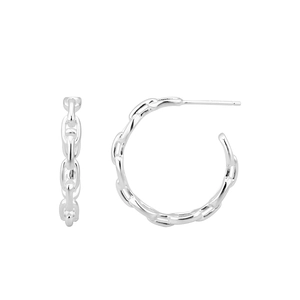 Minimalist S925 sterling silver chain link hoop earrings with elegant geometric design