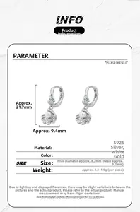 Detail view of S925 silver shell earrings with pearls and dimensions specifications
