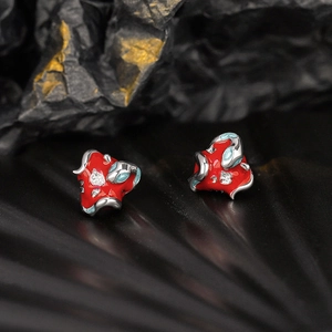 925 silver snake wrapping apple earrings with red enamel and zircon accents