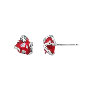 Designer 925 silver snake wrapping red apple stud earrings with vibrant enamel