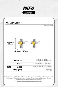 Détail des boucles d'oreilles croix en argent S925 avec cœur et dimensions