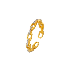 Minimalist S925 sterling silver gold chain ring with sparkling cubic zirconia accents