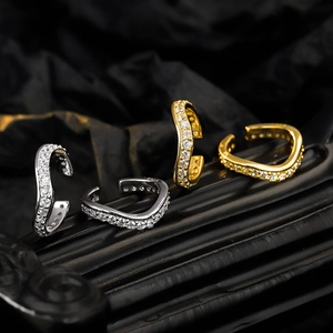 925 Sterling Silver Minimalist Wave Ear Cuff Non-Pierced Earrings For Women Geometric Rhinestone Inlaid U-Shaped Ear Bone Clip Jewelry