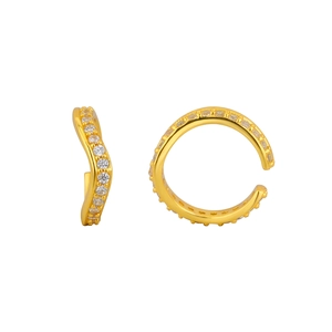 Minimalist S925 sterling silver geometric ear cuffs with sparkling pavé cubic zirconia