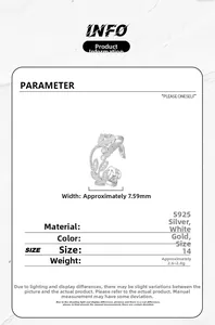 Detailed view of hollow leaf S925 silver ring with dimensions and weight specs