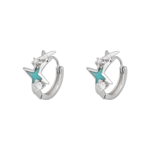 Boucles d'oreilles étoile en argent S925 avec émail turquoise et zircons brillants