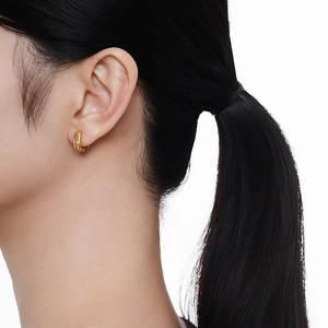 Minimalist S925 sterling silver geometric U-shaped hoop earrings with sparkling cubic zirconia