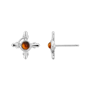 Élégantes boucles d'oreilles croix en argent 925 avec pierres d'oeil de tigre marron