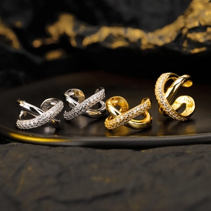 S925 Sterlingsilber Kreuzwicklung Ohrmanschette Mikro Strass Nicht Piercing Ohrringe Für Damen Geometrisch Hohle Schmuck