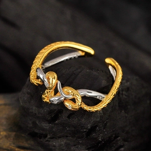 Niche Designer S925 Sterling Silver Snake Ring For Women Gold Silver Two Tone Rhinestone Inlaid Open Adjustable Finger Ring Jewelry Gift