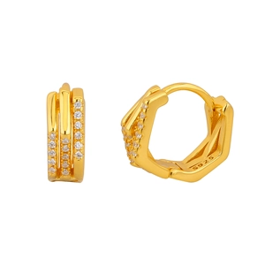 Minimalist S925 sterling silver geometric hexagonal hoop earrings with CZ pavé accents
