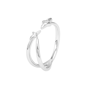 Minimalist S925 sterling silver double-layer open ring with star-shaped cubic zirconia